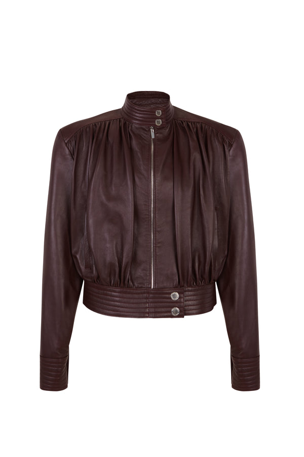 palomo spain Draped Wine Leather Jacket