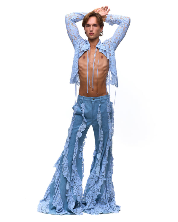 Palomo Spain Marley Light Denim Lace Trousers
