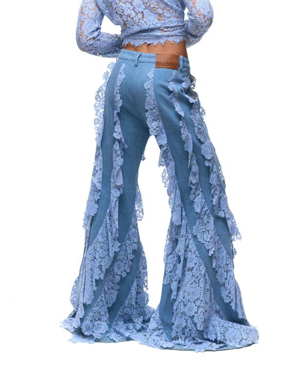 Palomo Spain Marley Light Denim Lace Trousers