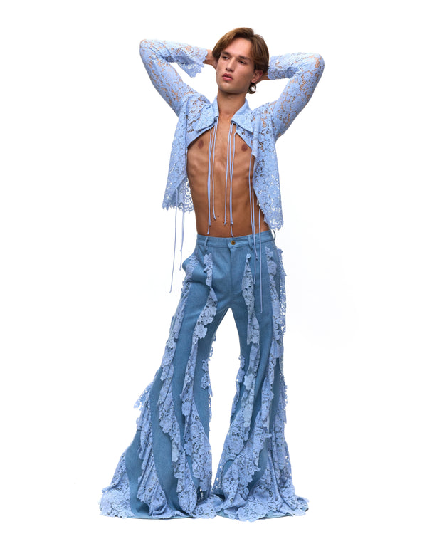 palomo spain Marley Light Denim Lace Trousers