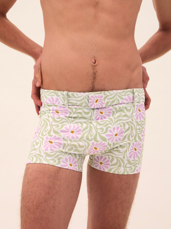 Palomo Spain White Floral Swim Buckle Trunks