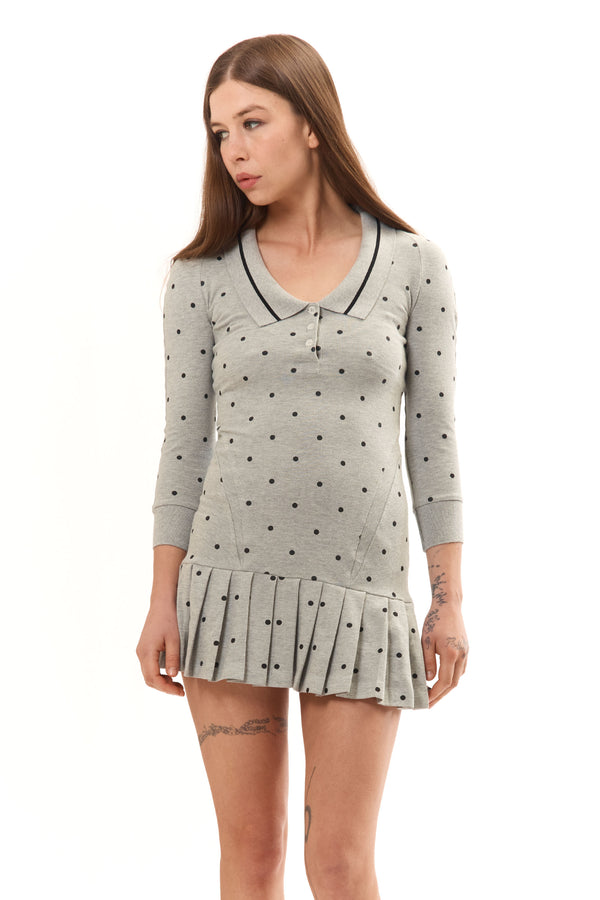 Pam Perks And Mini GREY POLKA DOT L/S AMELIA SHORT DRESS