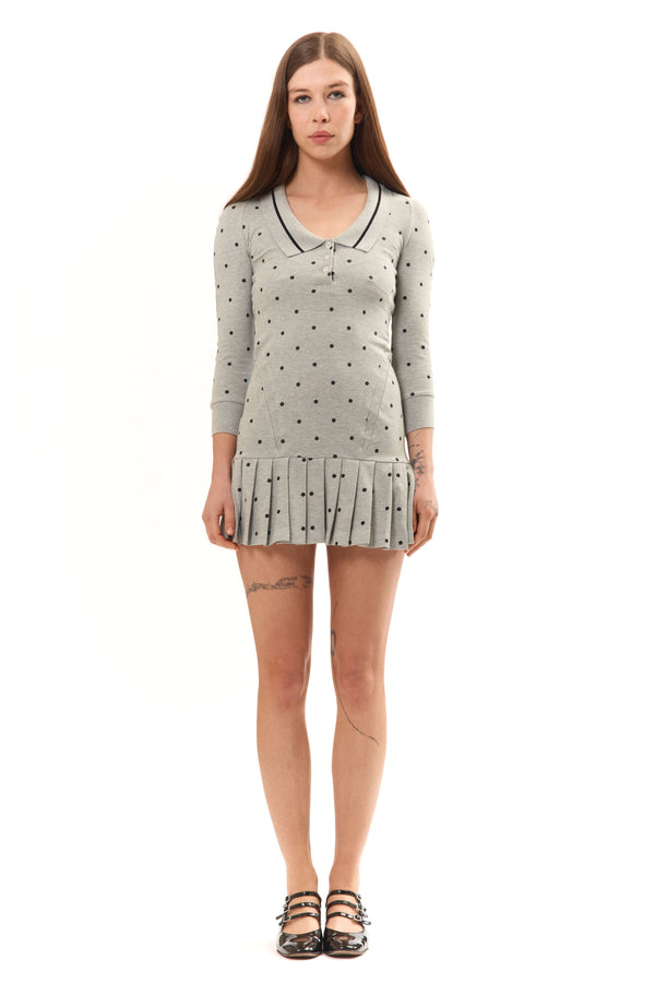 pam perks and mini GREY POLKA DOT L/S AMELIA SHORT DRESS