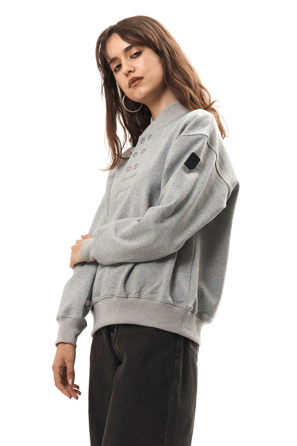 Pam Perks And Mini DOUBLE HENLEY SWEATSHIRT GREY
