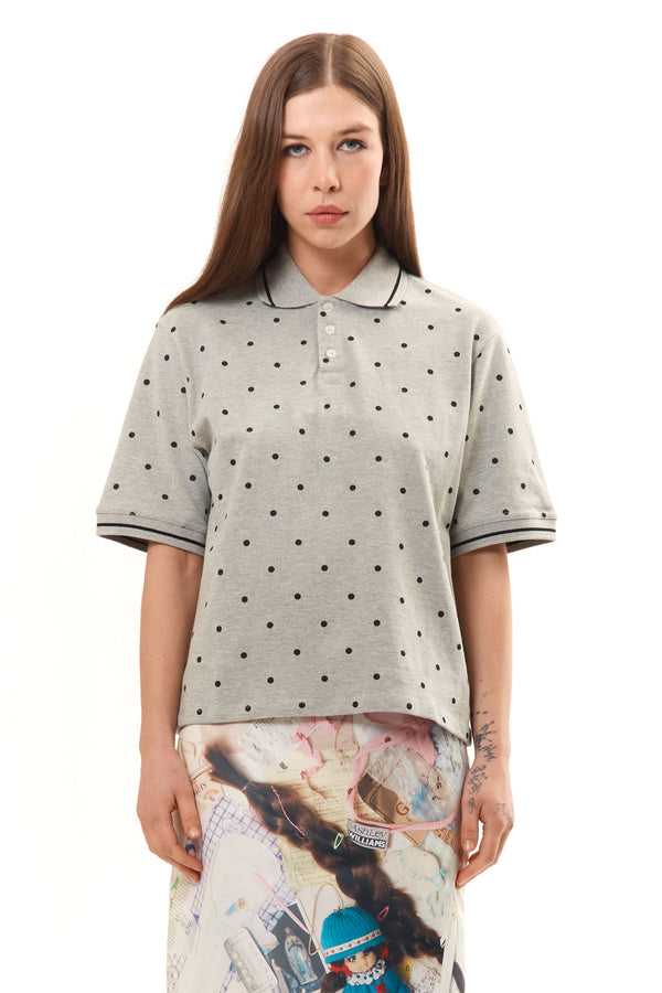 pam perks and mini GREY POLKA DOT POLO SHIRT
