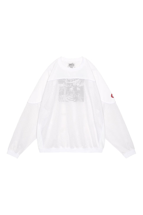 pam perks and mini MESH TRACK CREW NECK WHITE