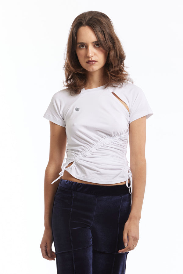 pam perks and mini RUCHED SS TEE WHITE