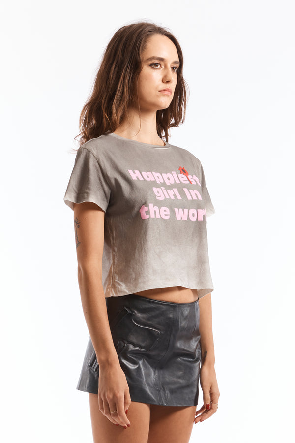 Pam Perks And Mini WASHED GREY HAPPY CROPPED T-SHIRT
