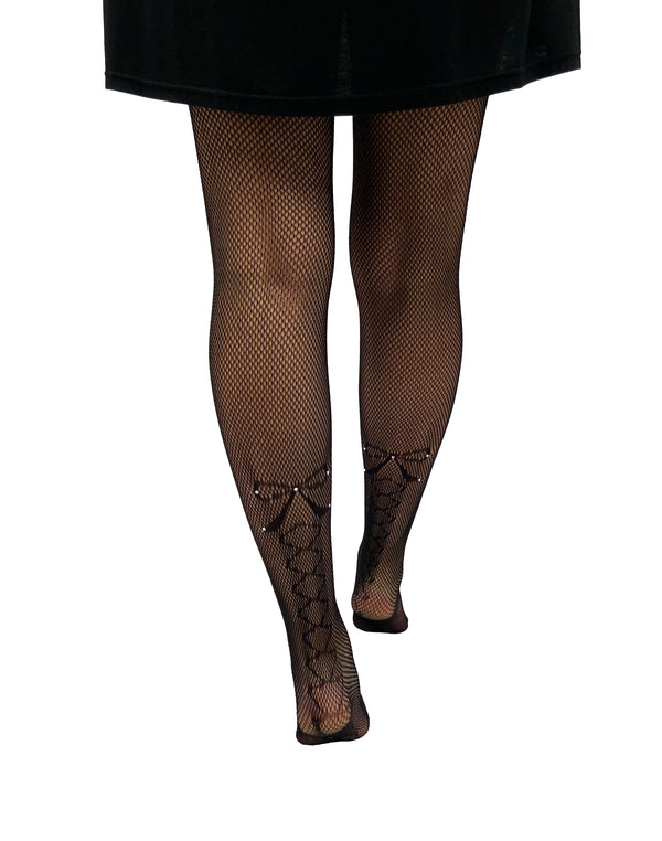 Pamela Mann Fishnet Tights With Knitted Bow And Diamantes