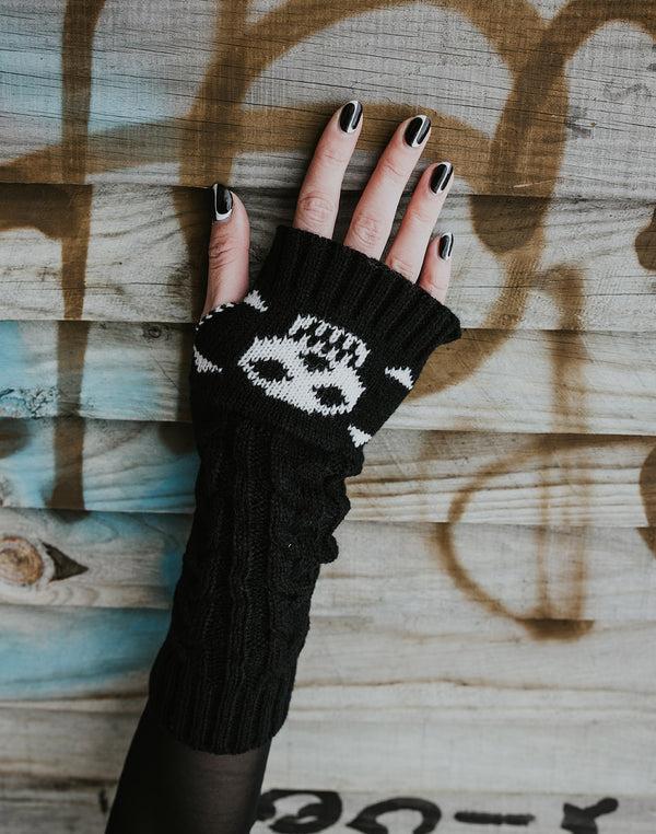pamela mann Knitted Skull and Crossbones Fingerless Gloves