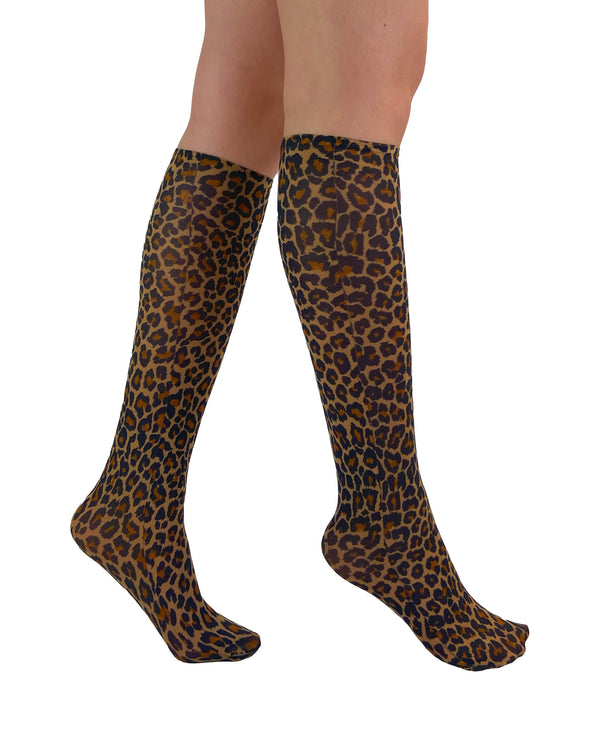 Pamela Mann Leopard Printed Knee High Socks Natural
