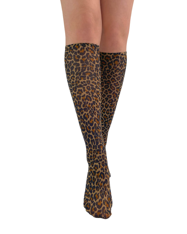 pamela mann Leopard Printed Knee High Socks Natural