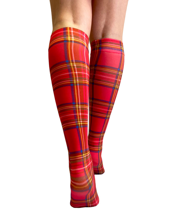 Pamela Mann Original Red Tartan Printed Knee High Socks
