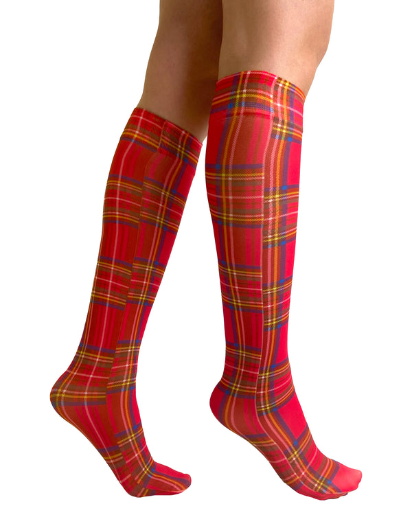 Pamela Mann Original Red Tartan Printed Knee High Socks