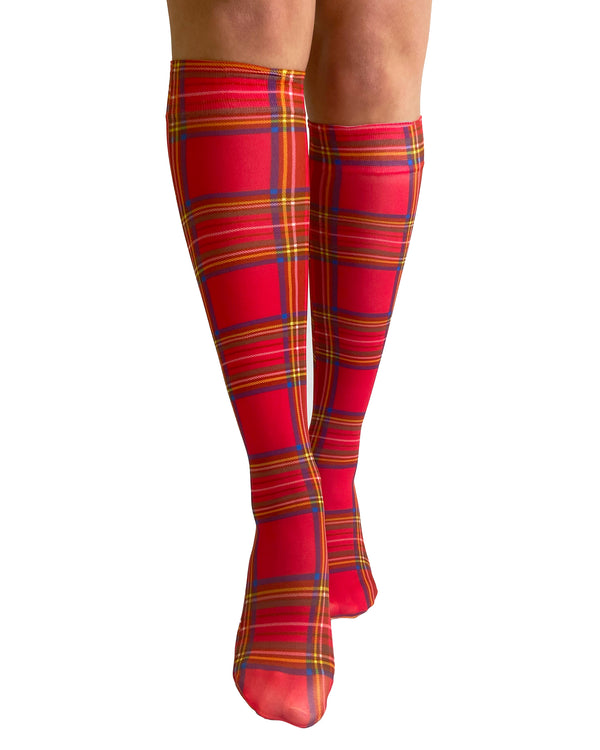 pamela mann Original Red Tartan Printed Knee High Socks