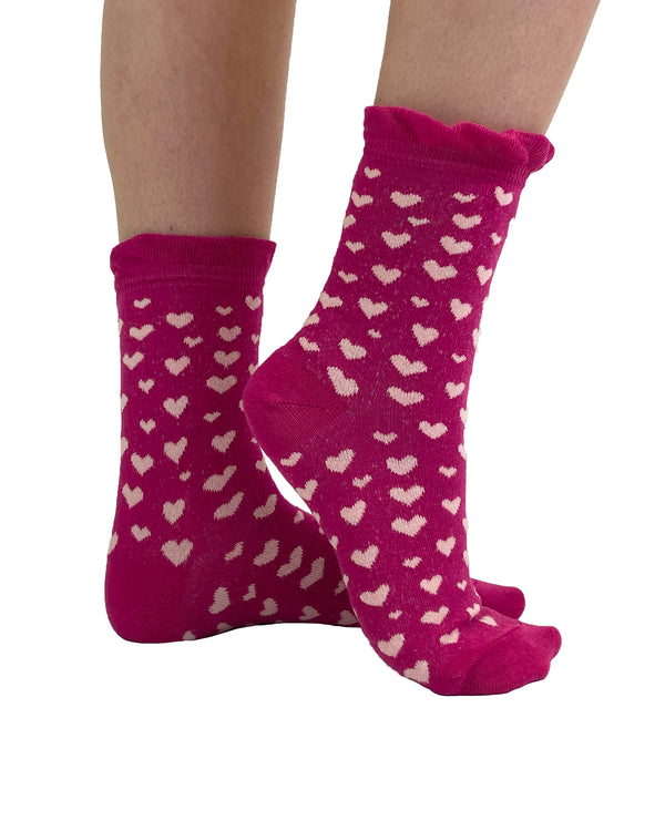 Pamela Mann Extra Wide Pink Heart Ankle Socks