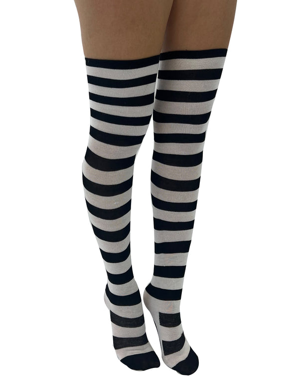 Pamela Mann Over Knee Striped Socks With Paw Print