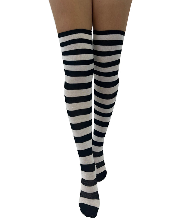 Pamela Mann Over Knee Striped Socks With Paw Print