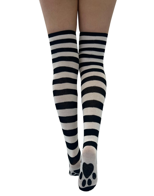 pamela mann Over Knee Striped Socks with Paw Print