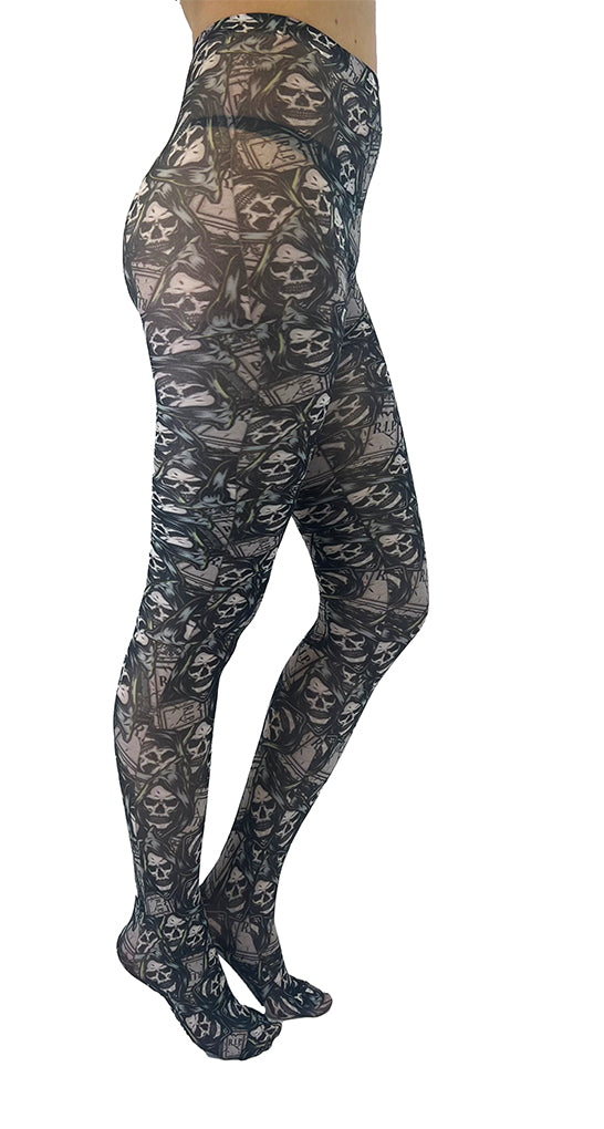 Pamela Mann RIP Reaper Skull Printed Tights