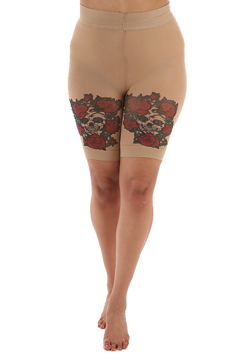 pamela mann Skull and Red Roses Printed Curvy Anti Chafing Shorts