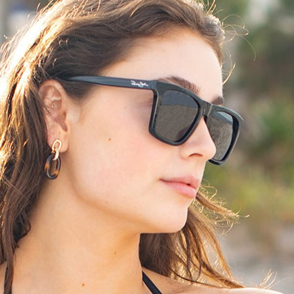 panama jack Dunes | Premium Polarized Shiny Black Square Sunglasses