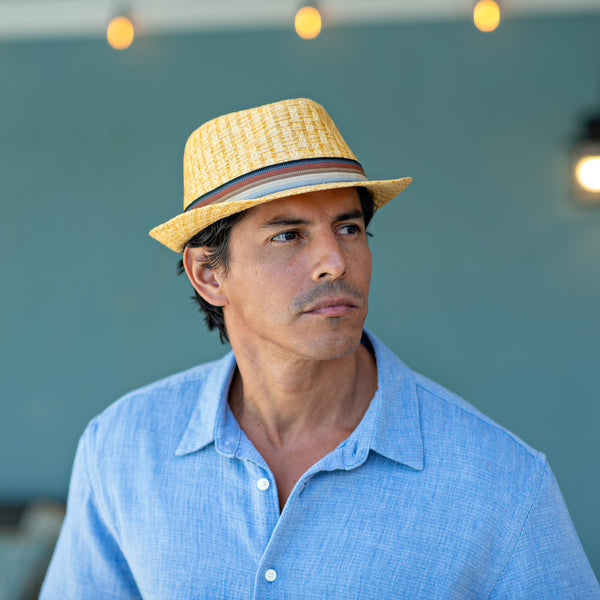 panama jack Matte Toyo Stripe Band Fedora Hat