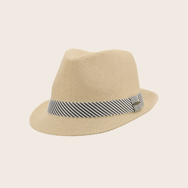 Panama Jack Striped Band Matte Toyo Fedora Hat