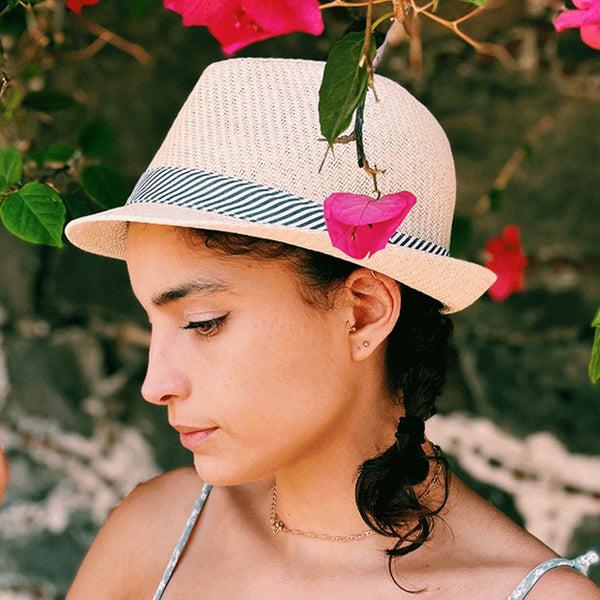 panama jack Striped Band Matte Toyo Fedora Hat