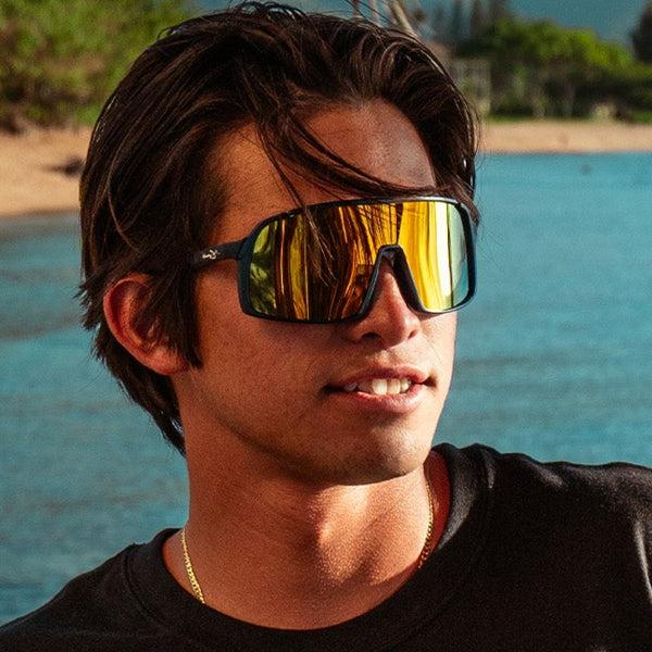 panama jack Polarized Digital Blue Shield Wrap Yellow Mirror Sunglasses