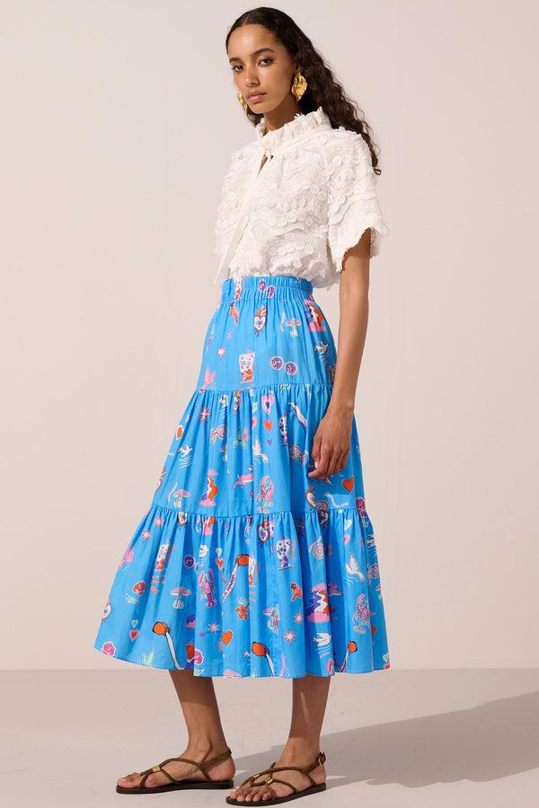 Paolita White Rabbit Ruffle Midi Skirt
