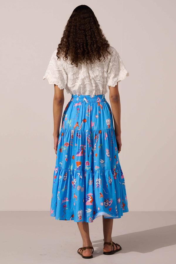 Paolita White Rabbit Ruffle Midi Skirt