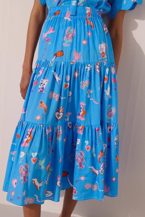 Paolita White Rabbit Ruffle Midi Skirt