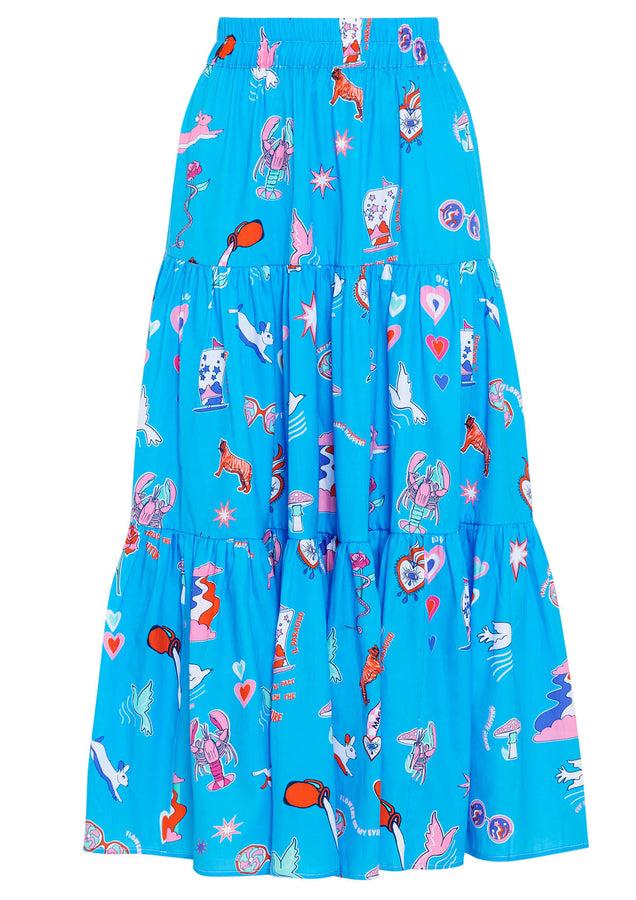 paolita White Rabbit Ruffle Midi Skirt