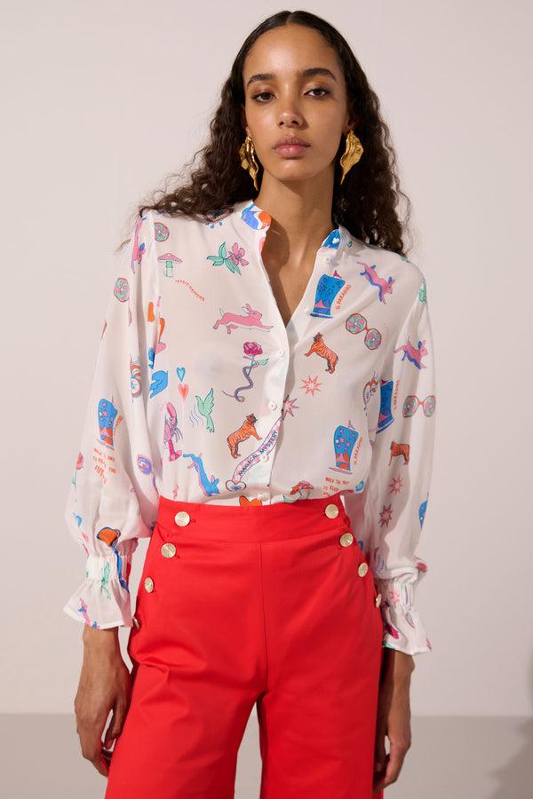 Paolita White Rabbit Silk Adrienne Shirt