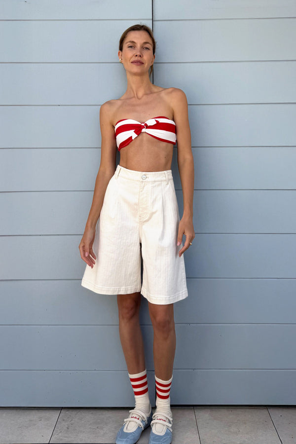 Paper London Bandeau Porto Bikini Top In Red Stripe