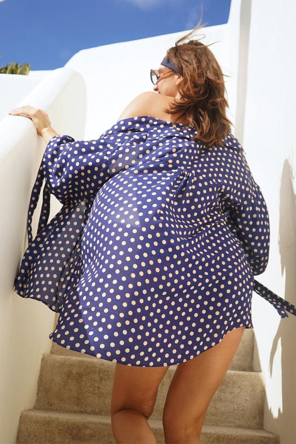 paper london Blondie Beach Shirt in Navy Peach Spot