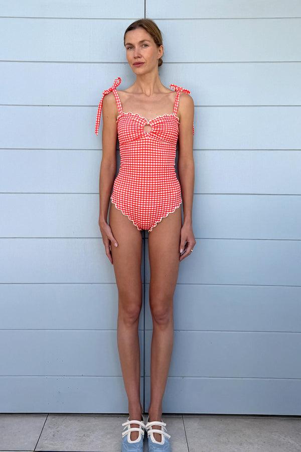 Paper London Florentine Swimsuit In Orange Check