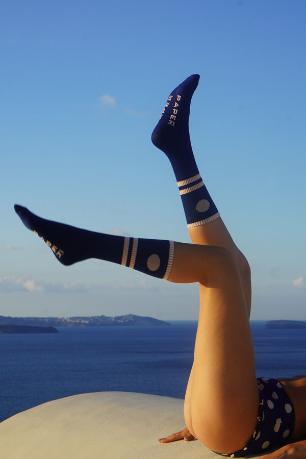 Paper London Navy Socks With Peach Spot