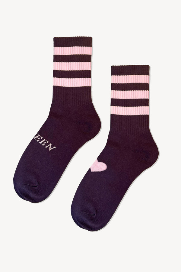 paper london Queen of Hearts Purple Stripe Socks