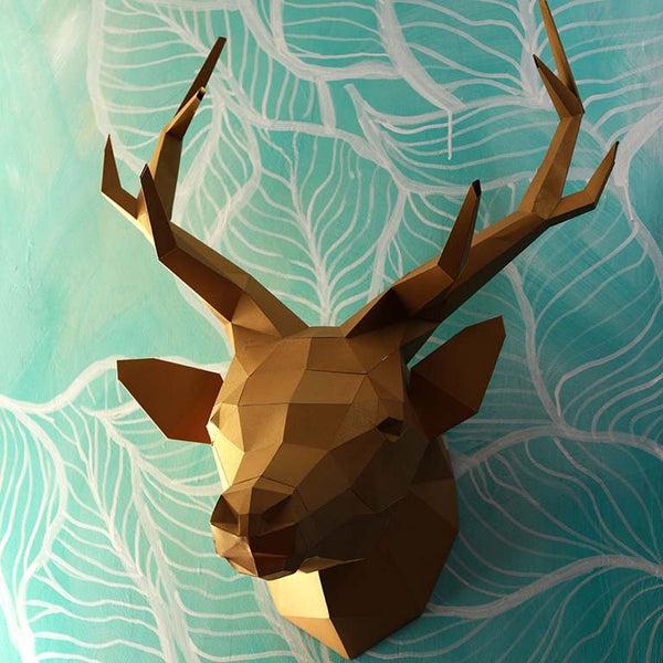 papercraft world Golden Deer Head Wall Decor (DIY Papercraft)