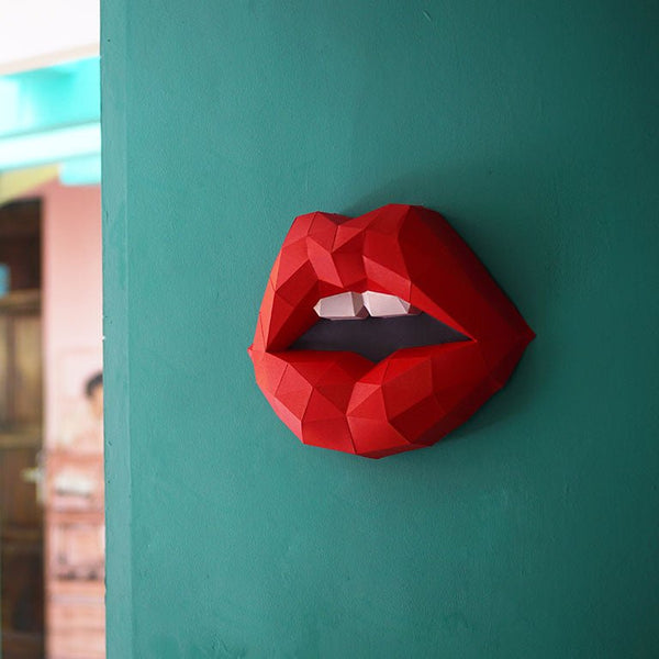 papercraft world 3D Red Lips Wall Art