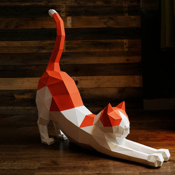 papercraft world Stretching Cat 3D Paper Model