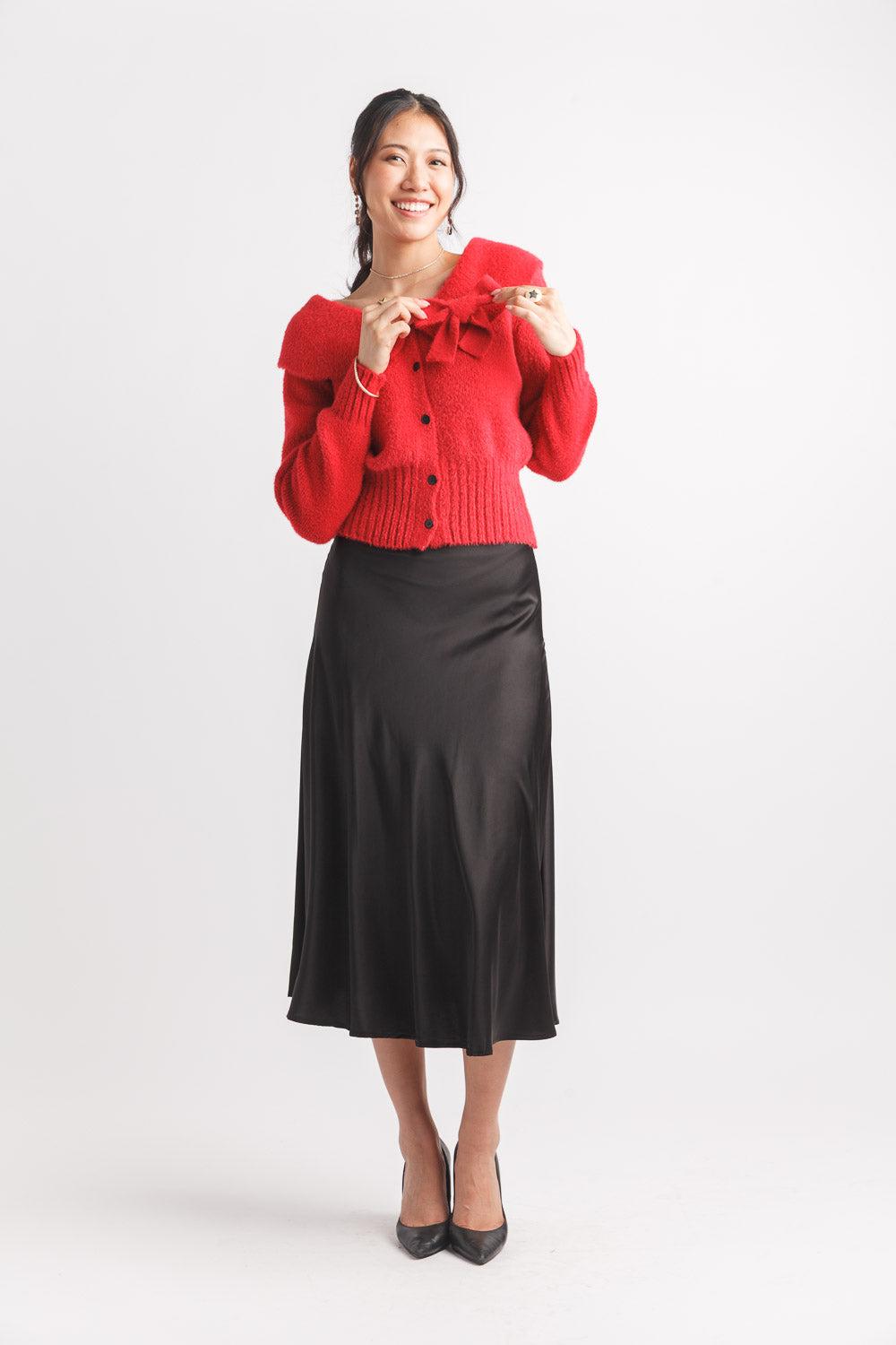 Papillon Boat Neck Cropped Cardigan With Bow Detail