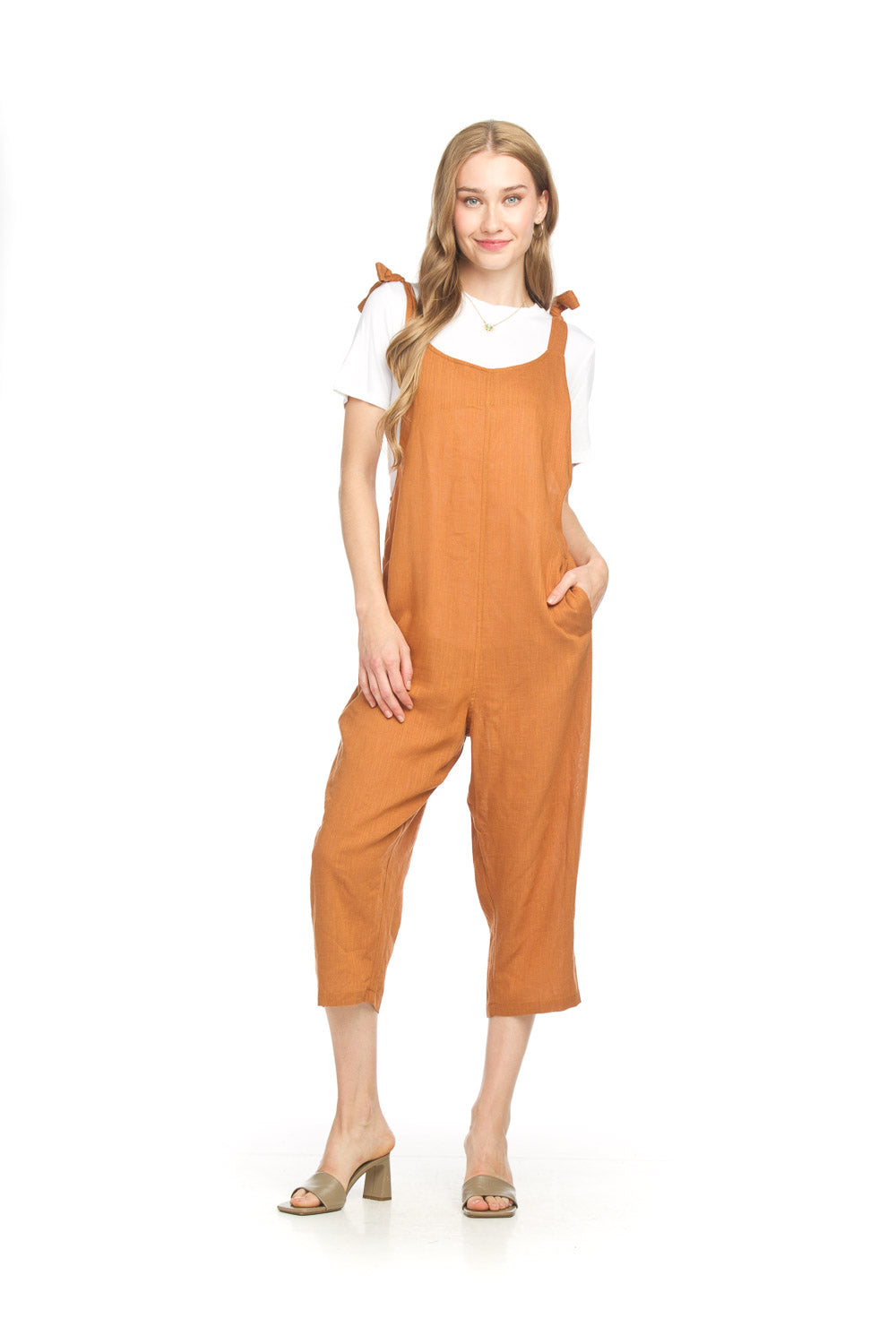 Papillon Cotton Blend Jumpsuit With Adjustable Tie Straps