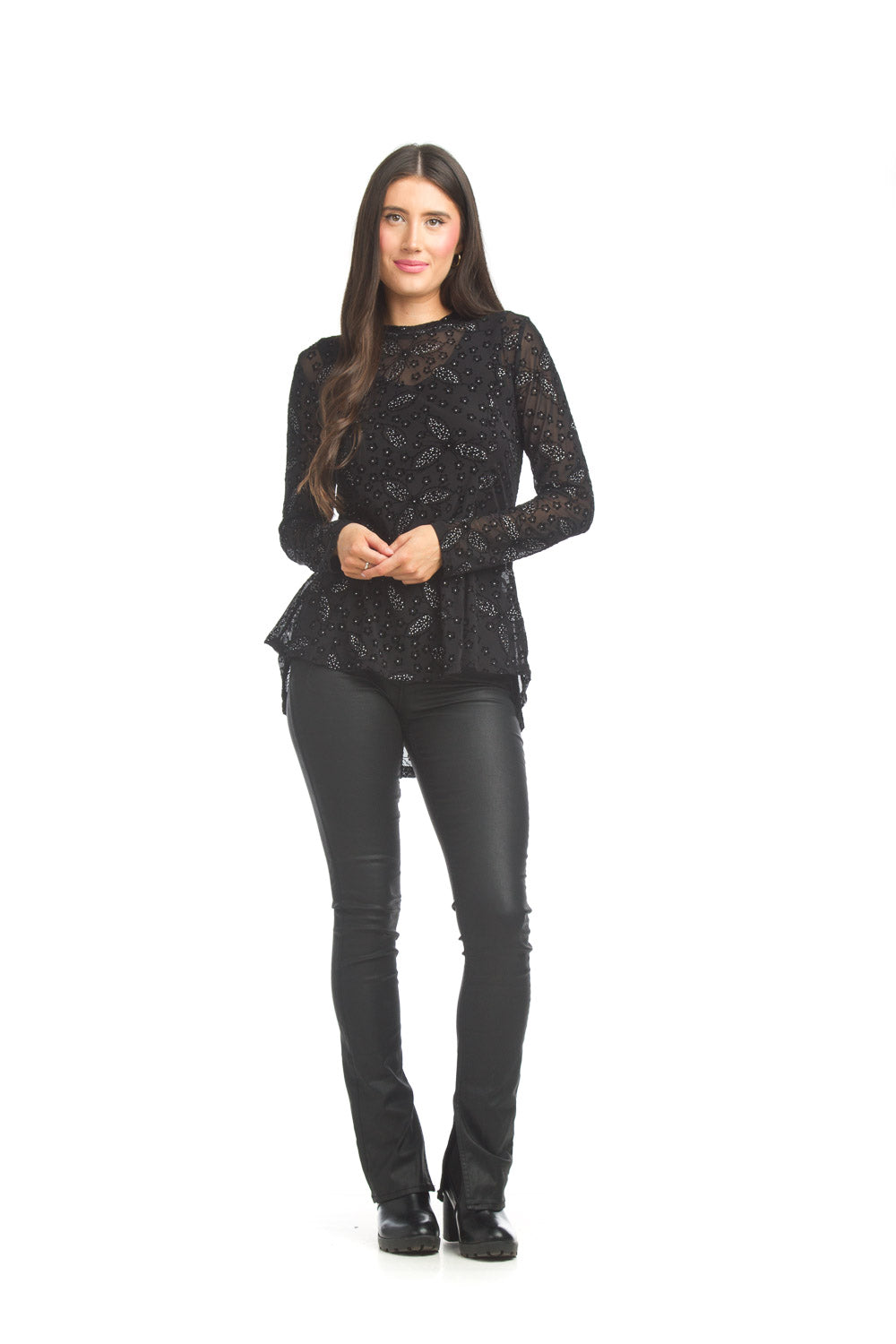 Papillon Floarl Rinestone Burnout Peplum Style Blouse