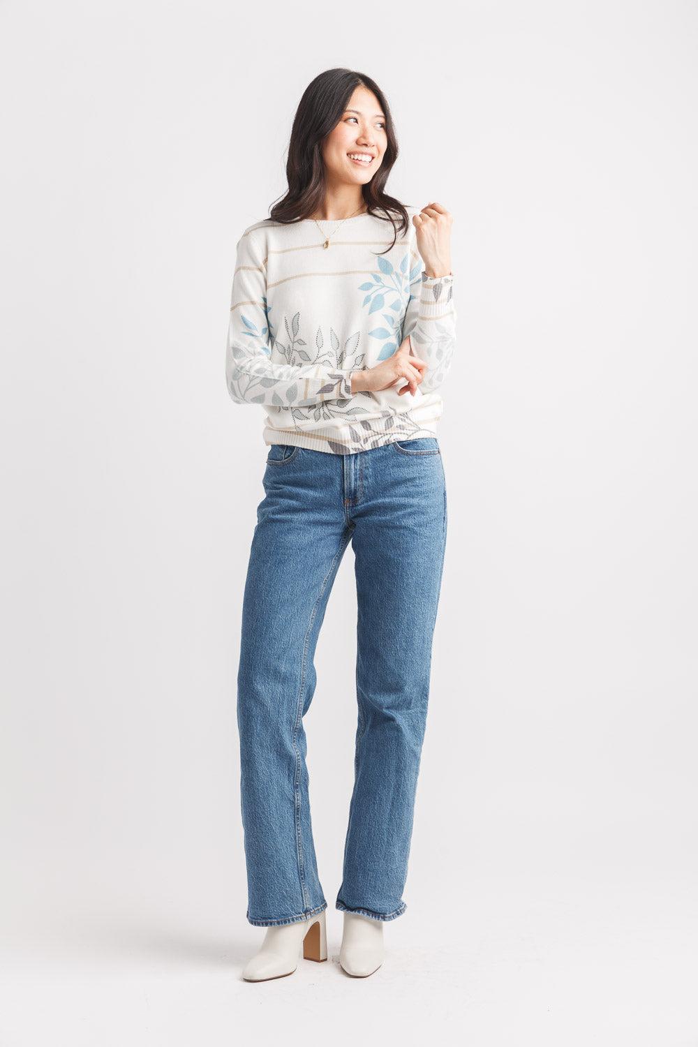 papillon Floral And Striped Knit Sweater With Jewels