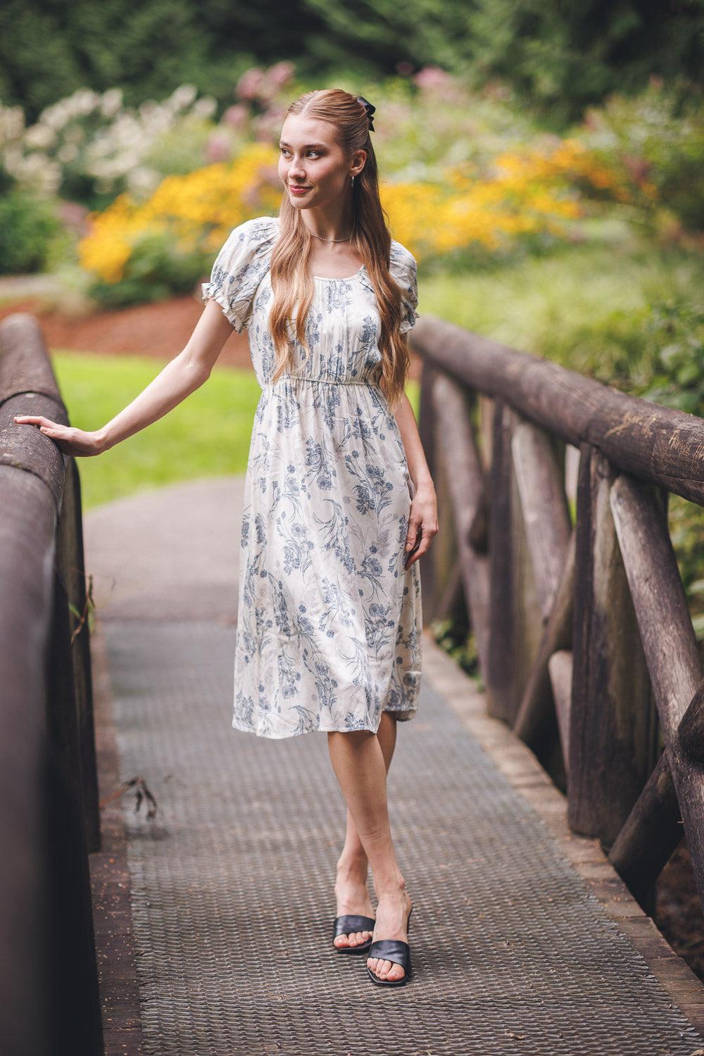 papillon Floral Off The Shoulder Puff Sleeve Dress With Elastic Waist