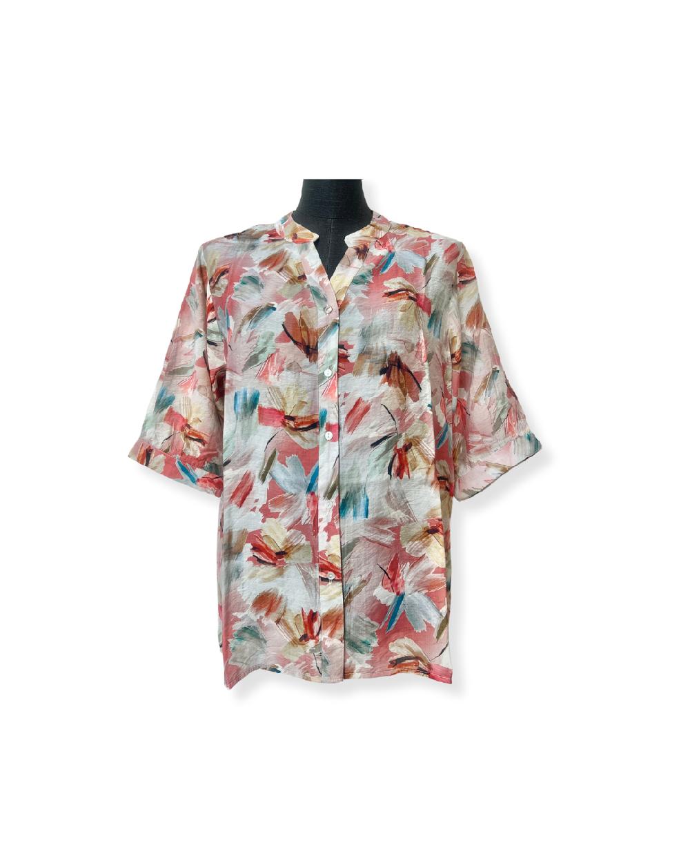 papillon Floral Printed Short Sleeve Top With Back Button