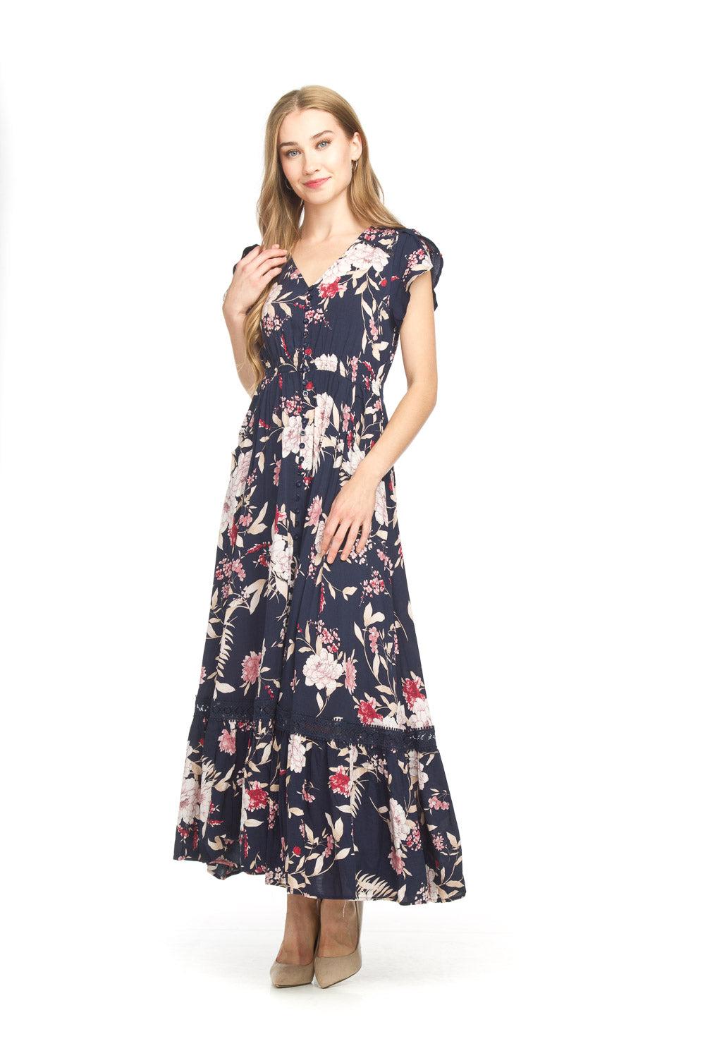 papillon Floral Short Sleeve Maxi Dress With Lace Inset